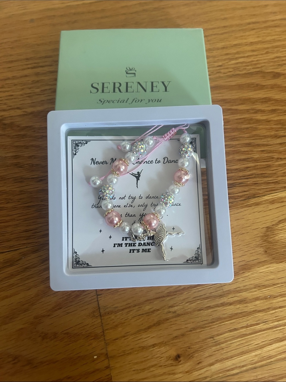 Pink Pearl Charm Bracelet with Ballerina Pendant